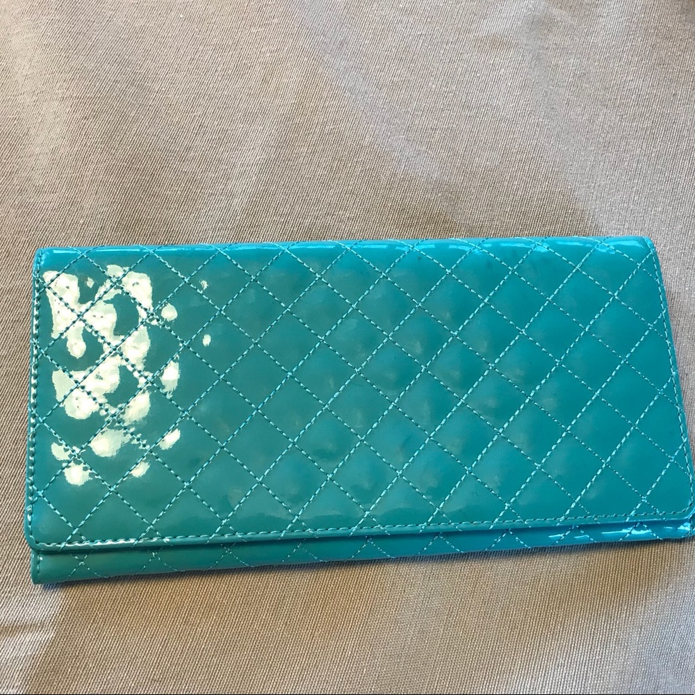 Turquoise patent leather clutch or wallet